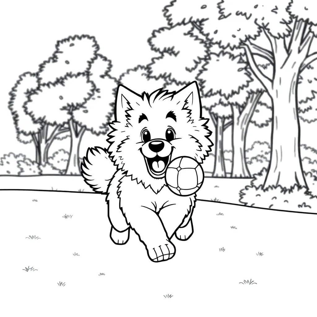 Fluffy Dog Running in the Park