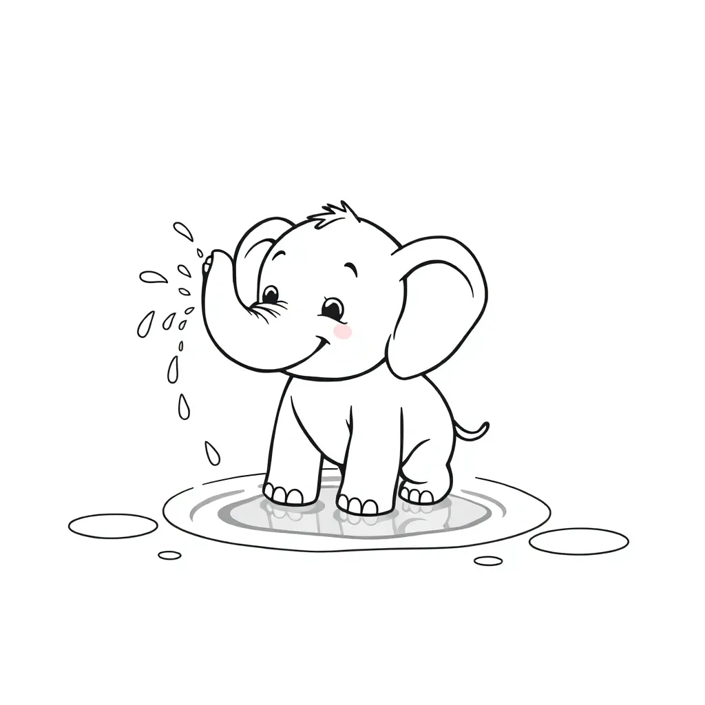 Baby Elephant Splashing in a Puddle