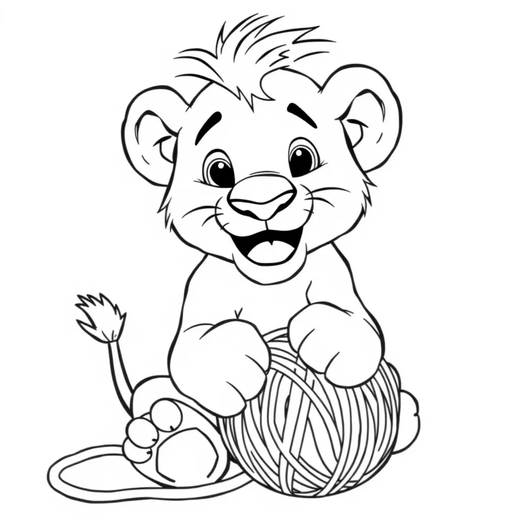 Baby Lion Playing with a Ball of Yarn