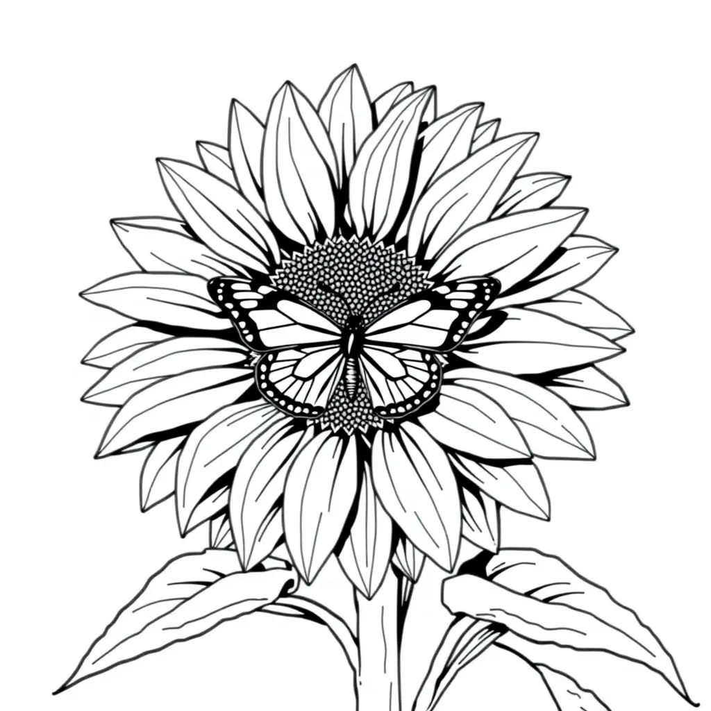Butterfly Sitting on a Giant Sunflower