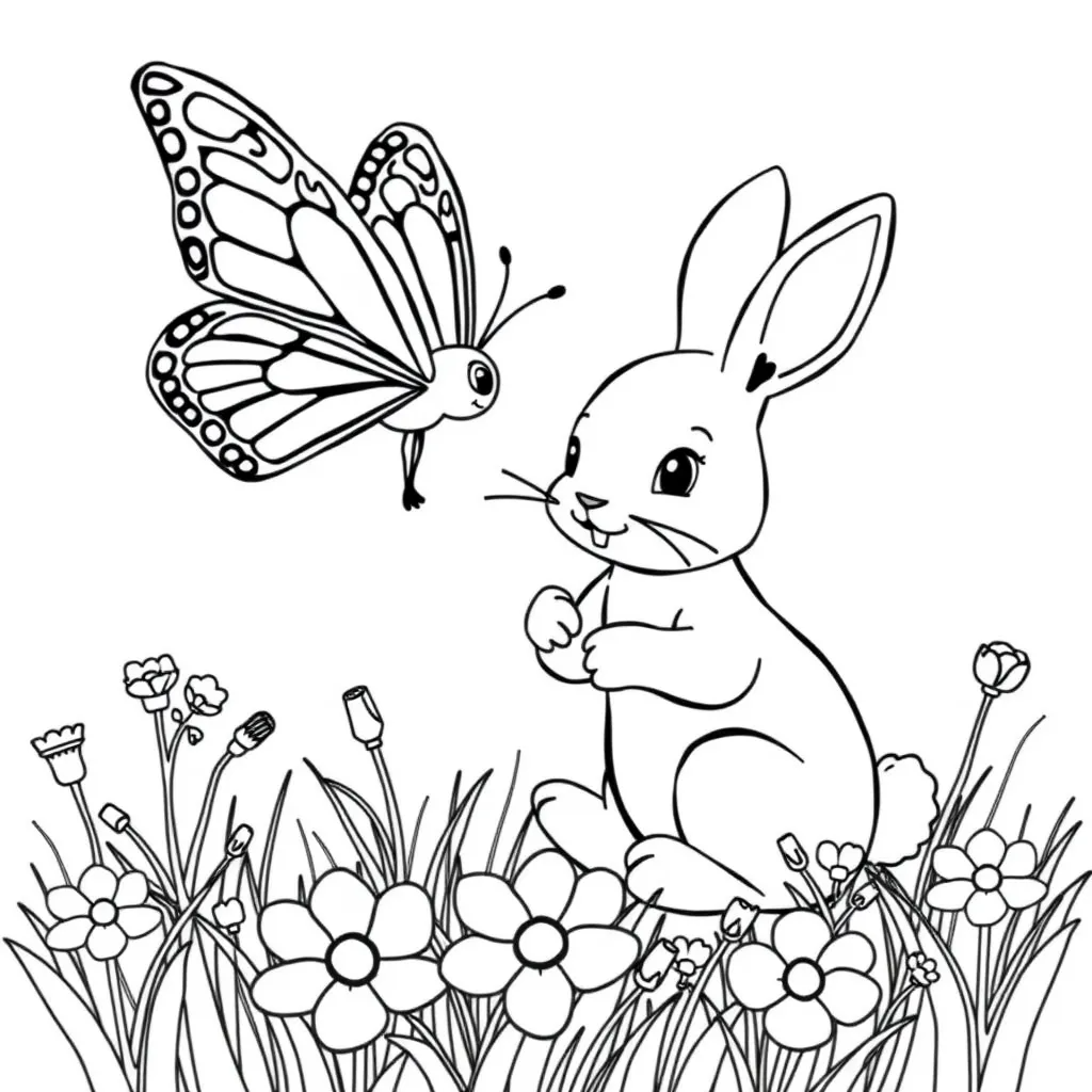 Butterfly and Bunny Playing Together