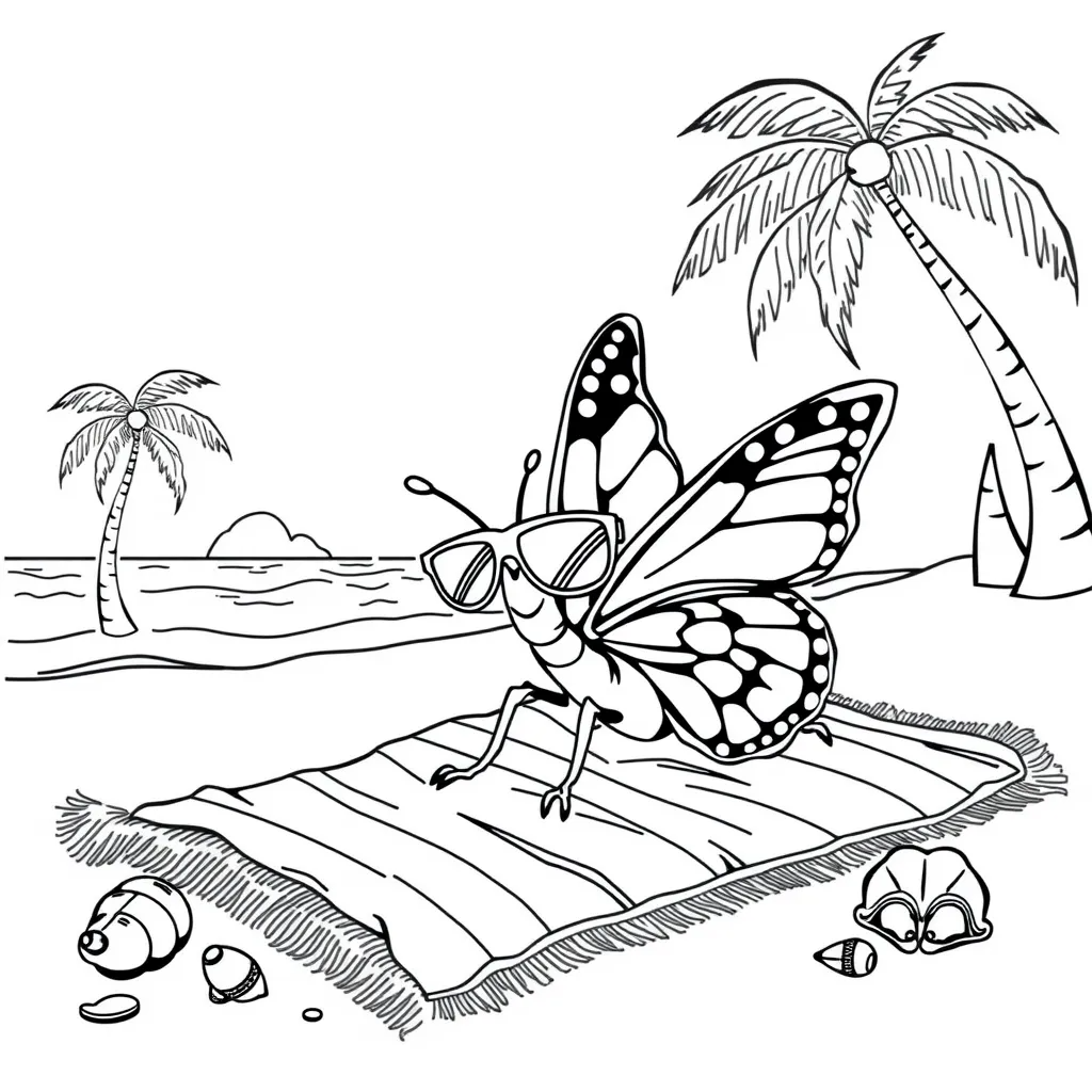 Butterfly with Sunglasses at the Beach