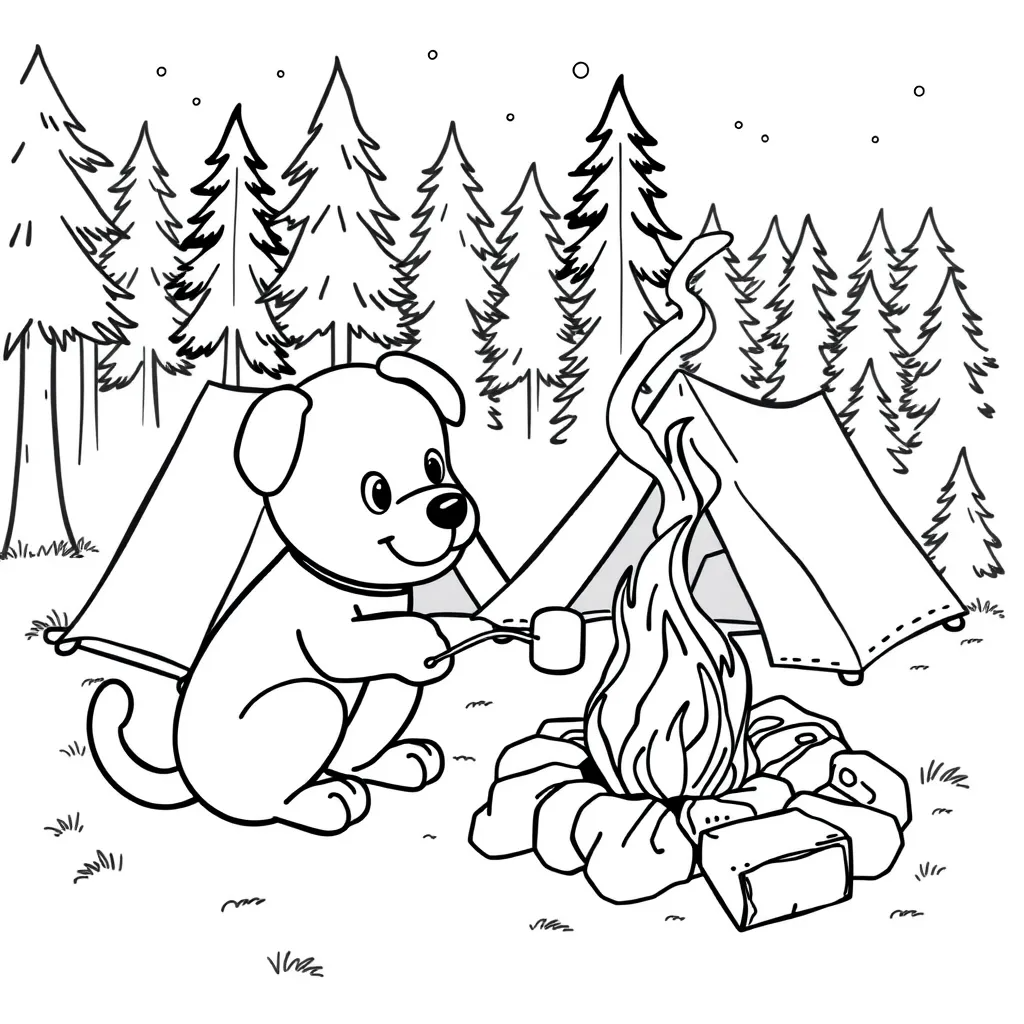 Camping Dog by the Campfire