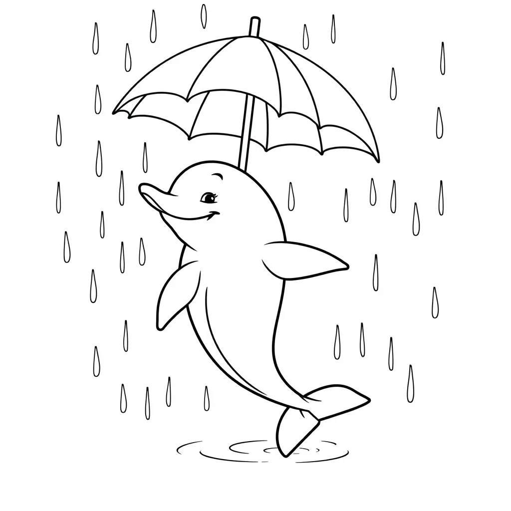 Dolphin Dancing in the Rain with Umbrella