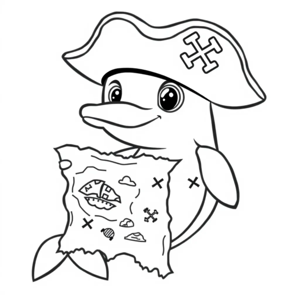 Dolphin Dressed as a Pirate with a Map