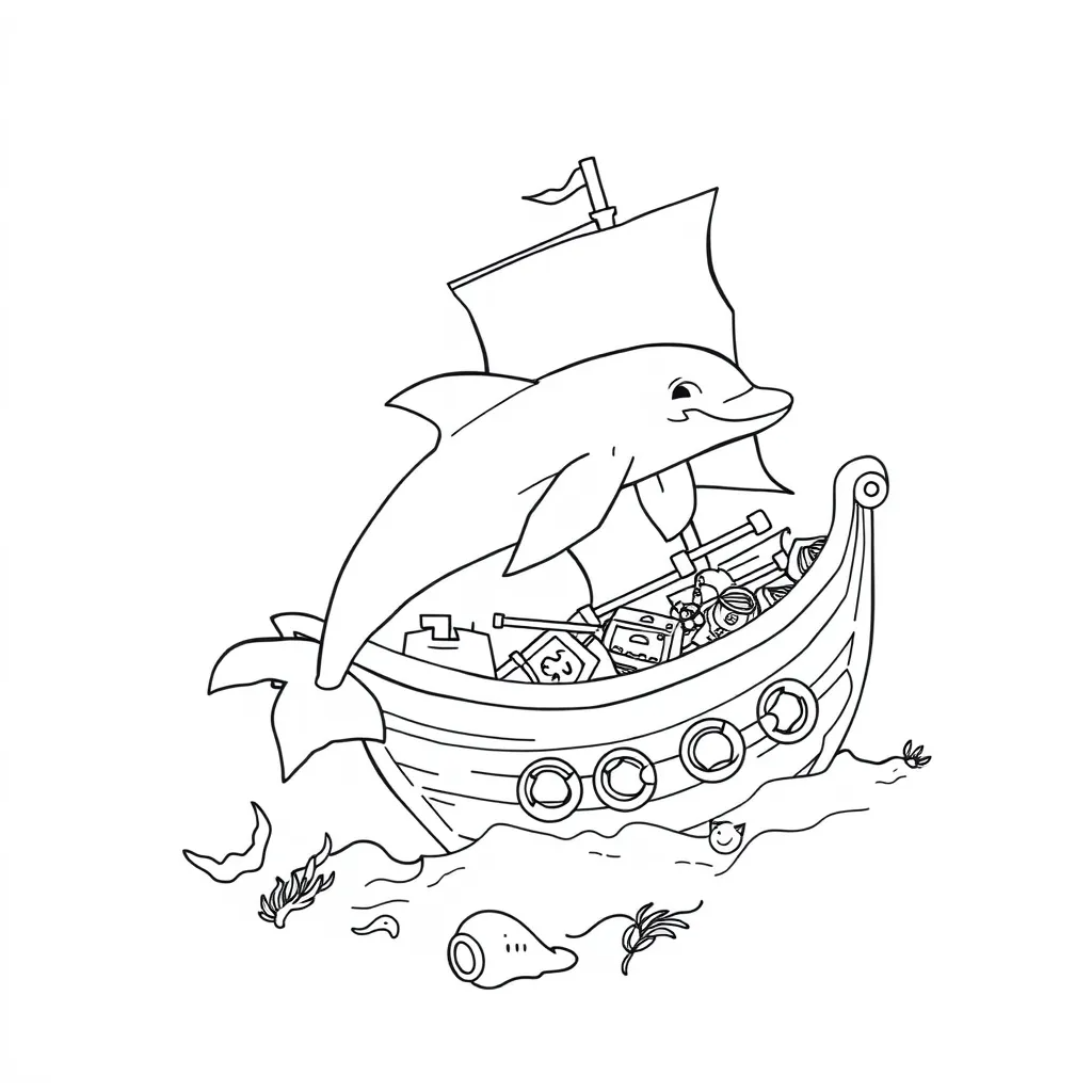 Dolphin Exploring a Sunken Ship
