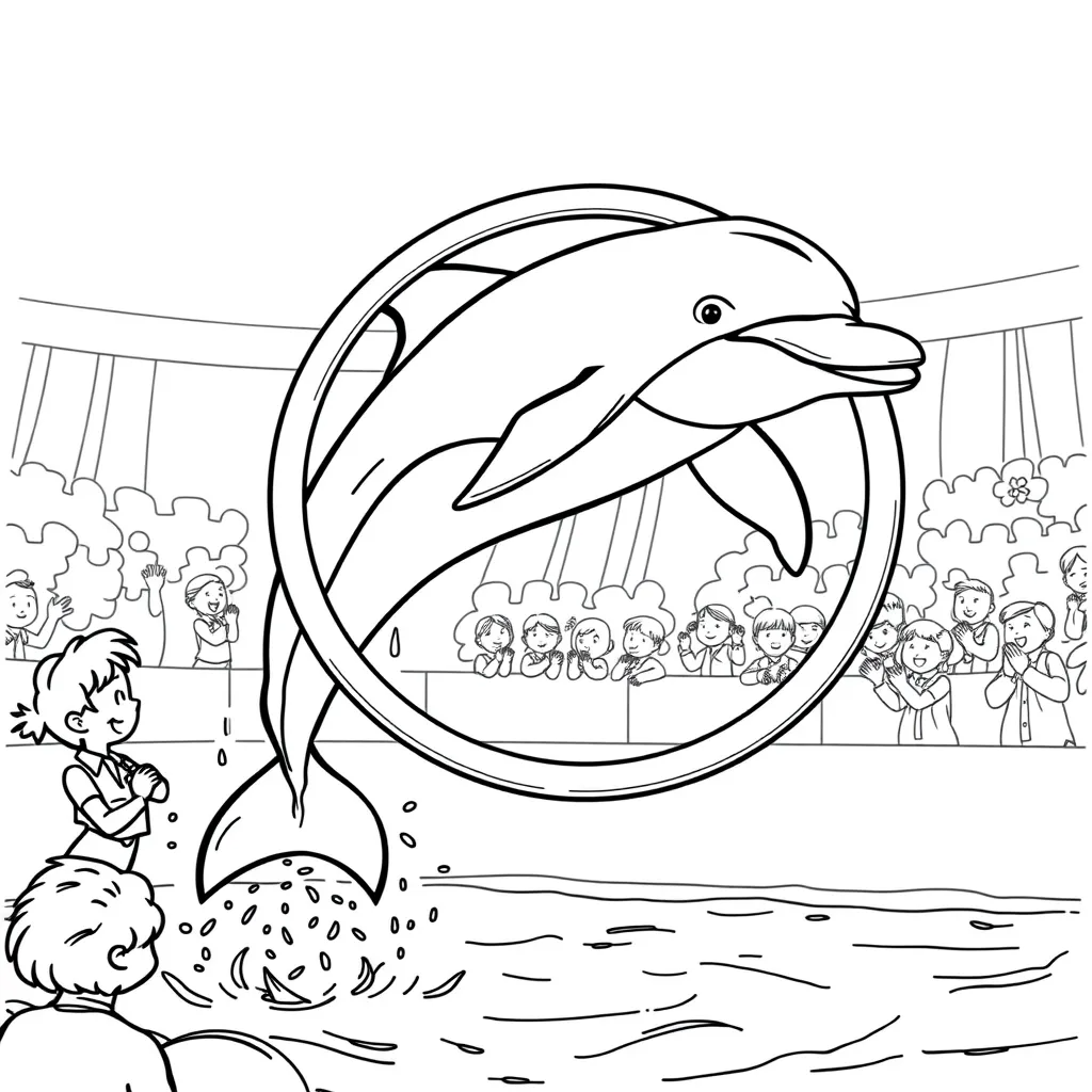 Dolphin Jumping Through a Hoop at a Show