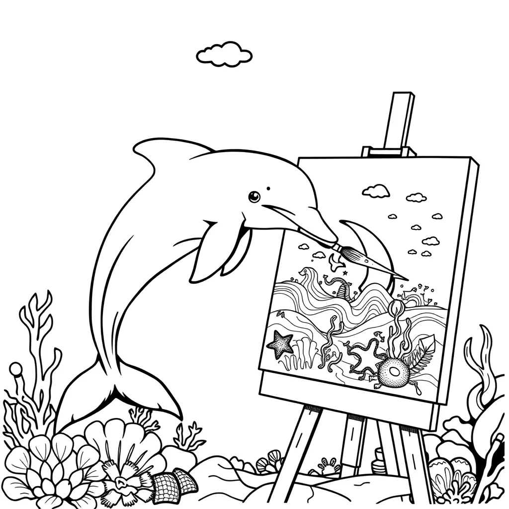 Dolphin Painting with a Brush Held in Mouth