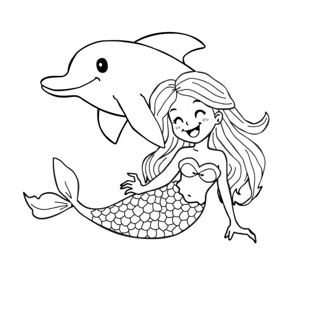 Dolphin and Mermaid Best Friends Swimming