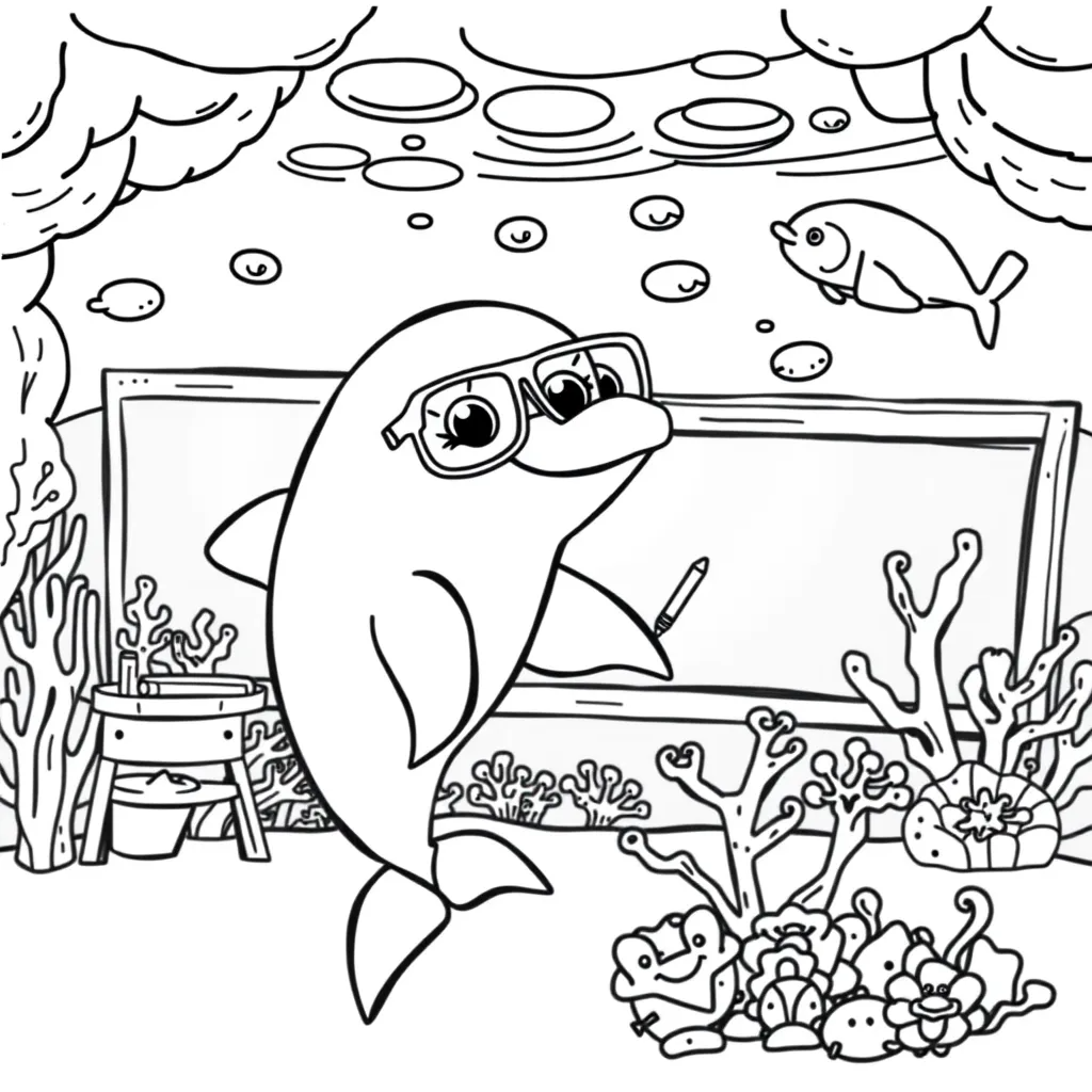 Dolphin in an Underwater School Classroom