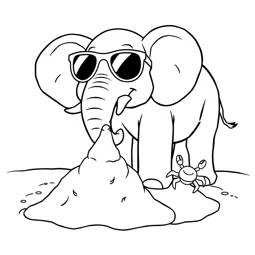 Elephant Building a Sandcastle at the Beach