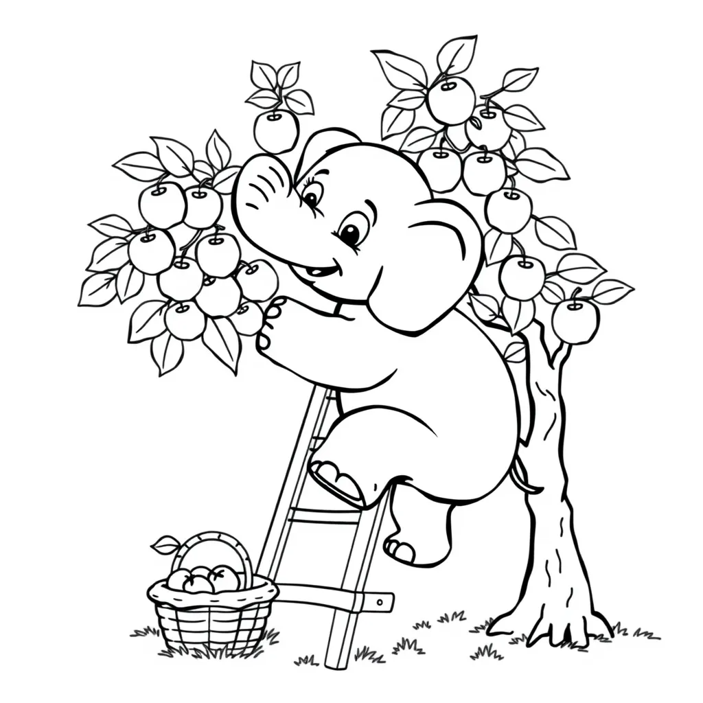 Elephant Climbing a Ladder to Pick Apples