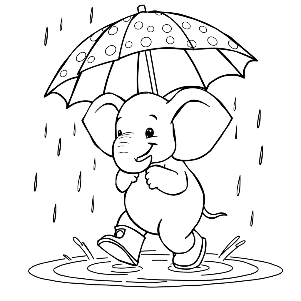 Elephant Dancing in the Rain with an Umbrella