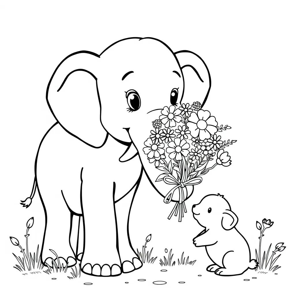 Elephant Giving Flowers to a Friend