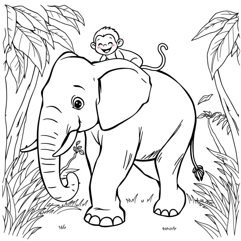 Elephant Giving a Piggyback Ride to a Baby Monkey