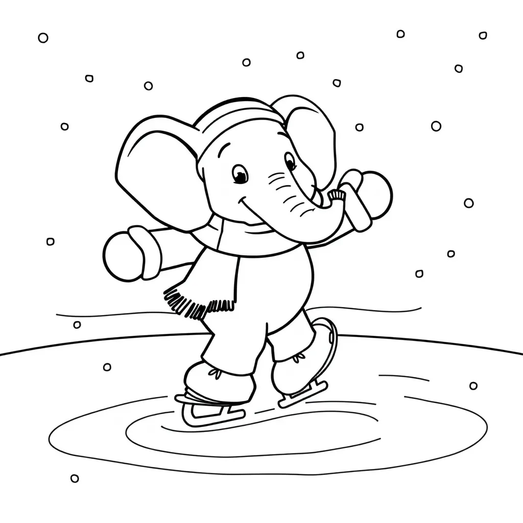 Elephant Ice Skating on a Frozen Pond