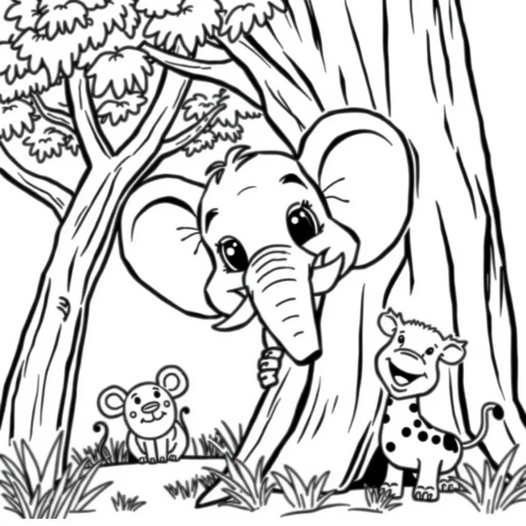 Elephant Playing Hide and Seek Behind a Tree