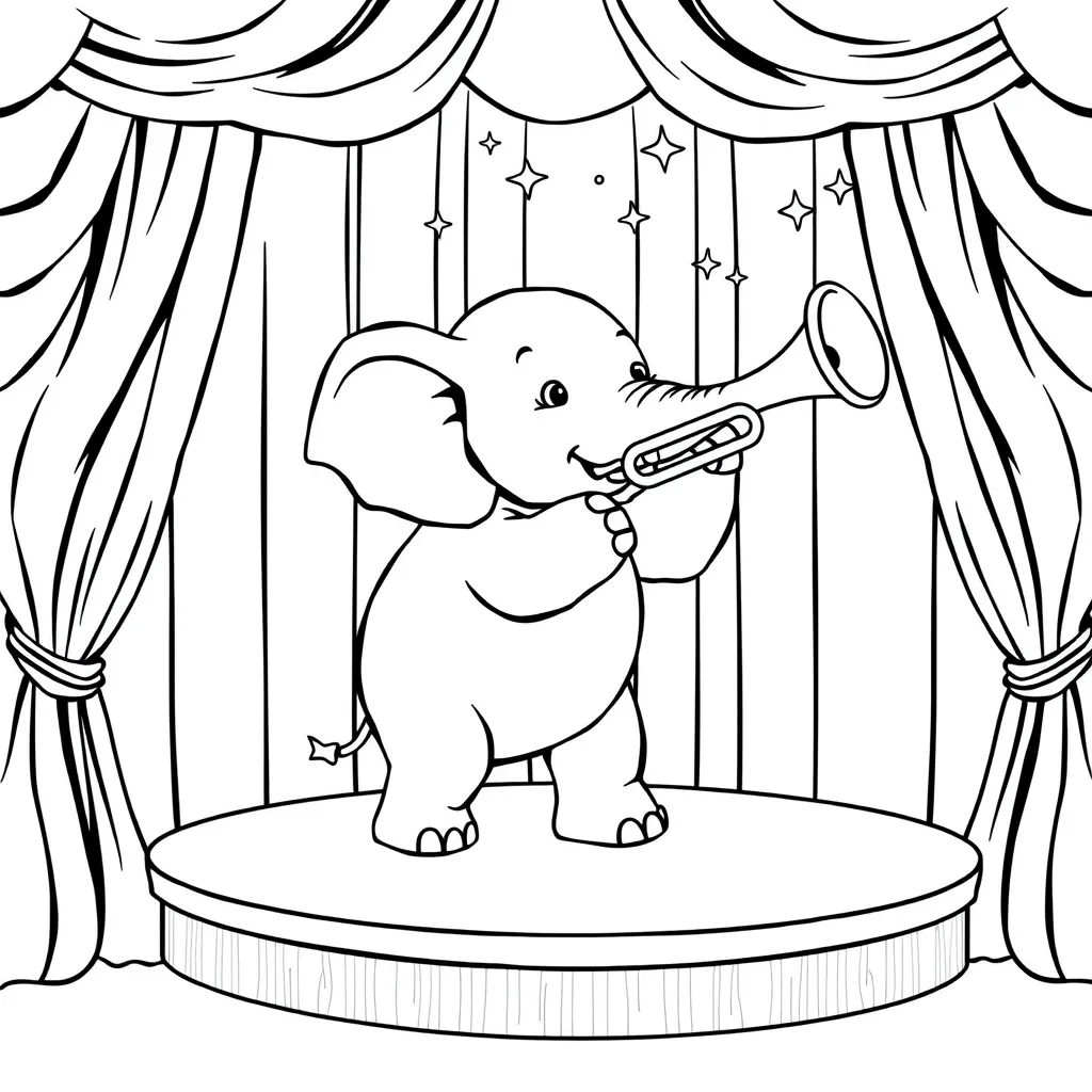 Elephant Playing the Trumpet on Stage