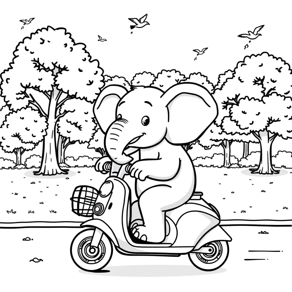 Elephant Riding a Scooter in the Park