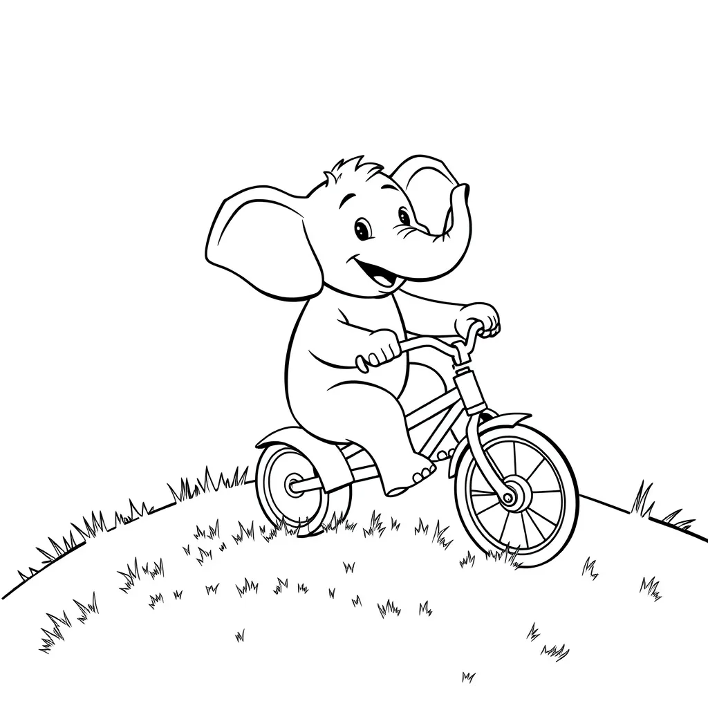Elephant Riding a Tricycle Down a Hill