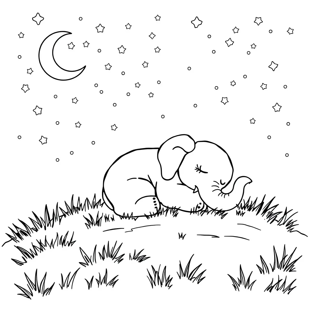 Elephant Sleeping Peacefully Under the Stars
