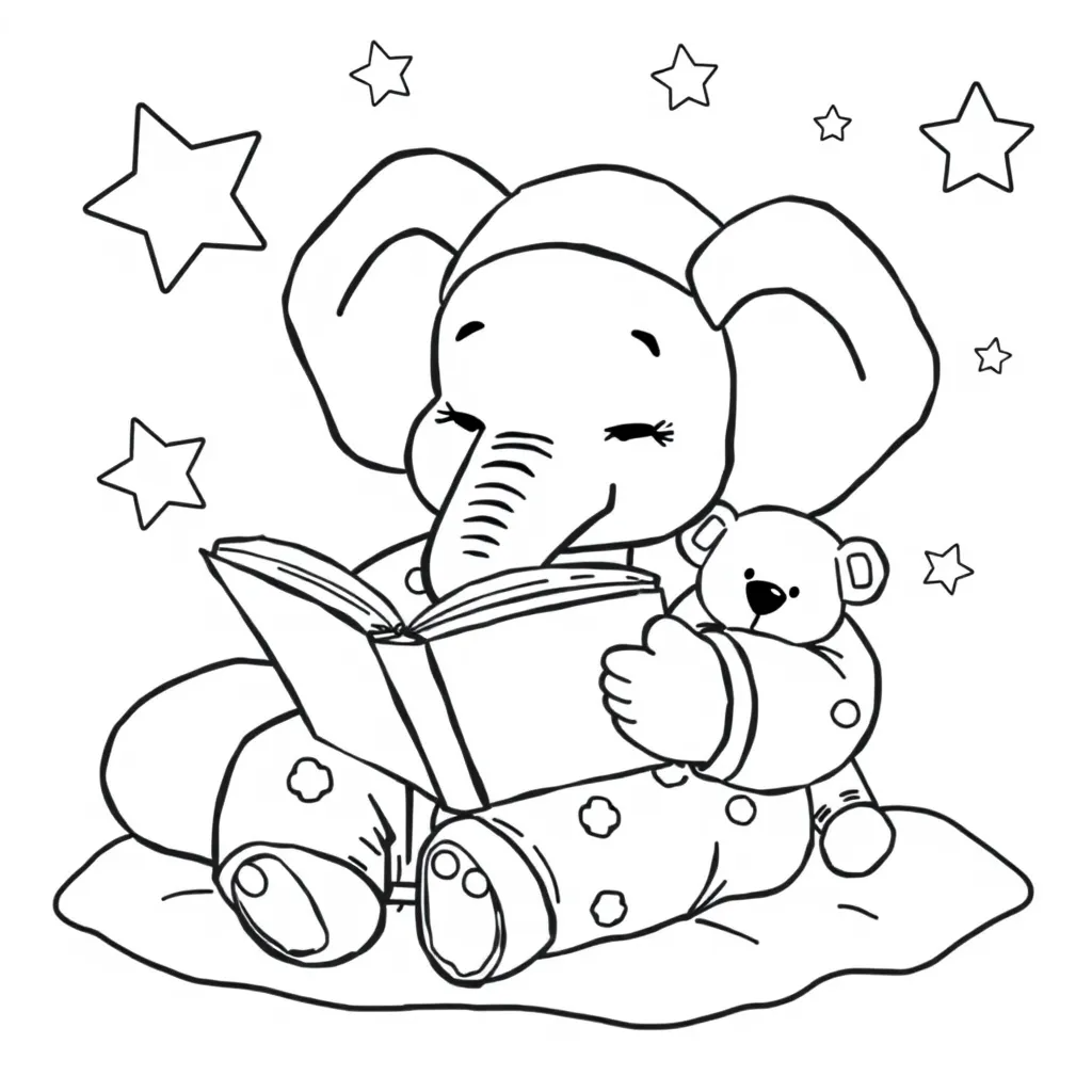 Elephant in Pajamas Reading a Bedtime Story