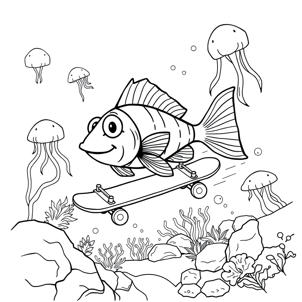 Fish Riding a Skateboard Underwater