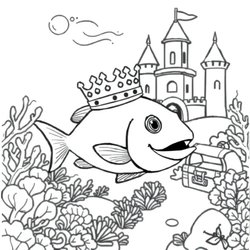 Fish Wearing a Crown in an Underwater Castle