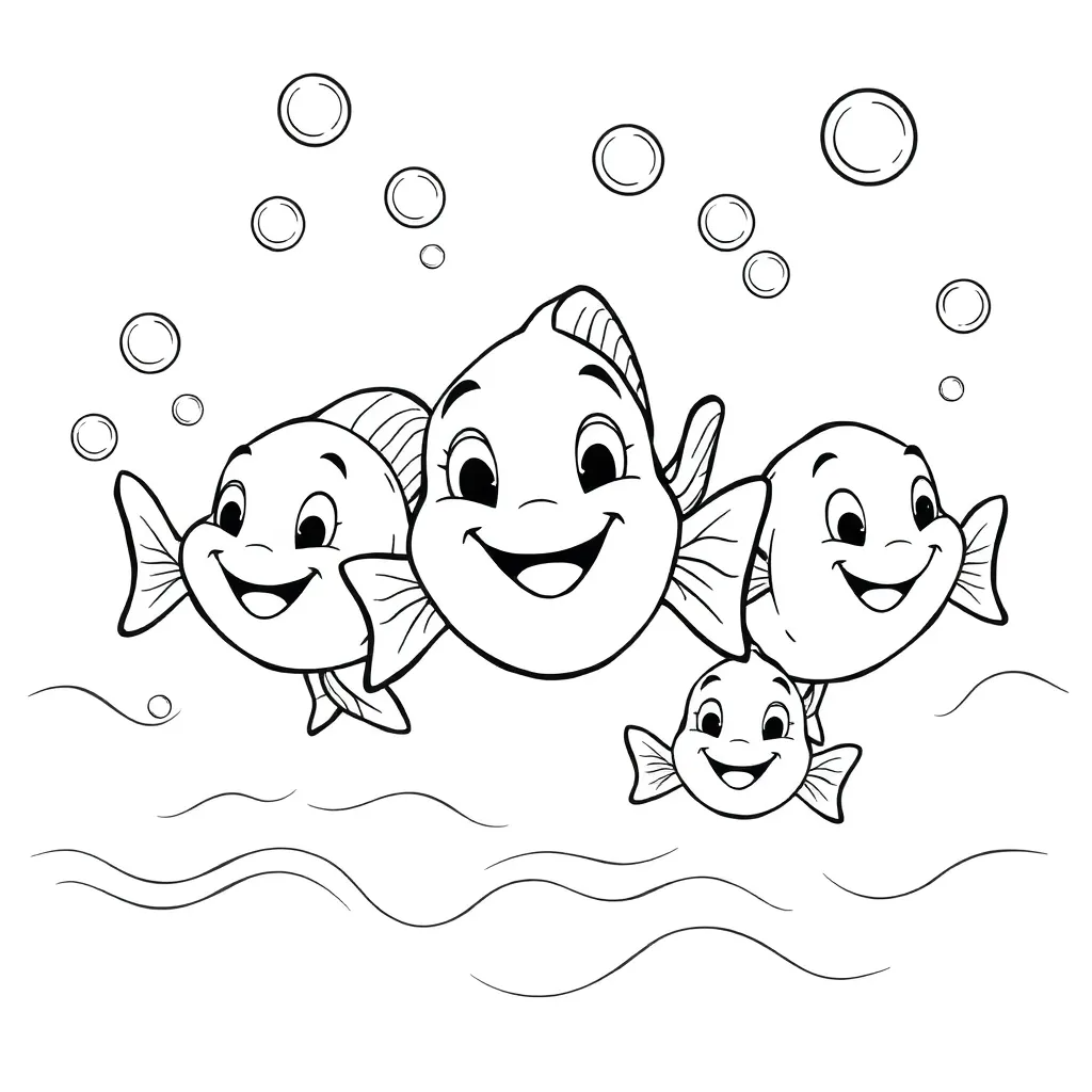 Group of Happy Fish Blowing Bubbles