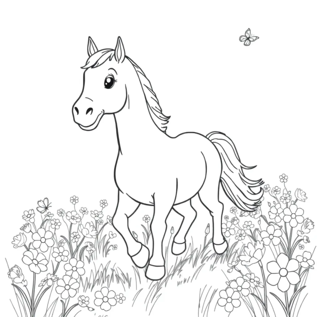 Happy Horse in a Flower Field
