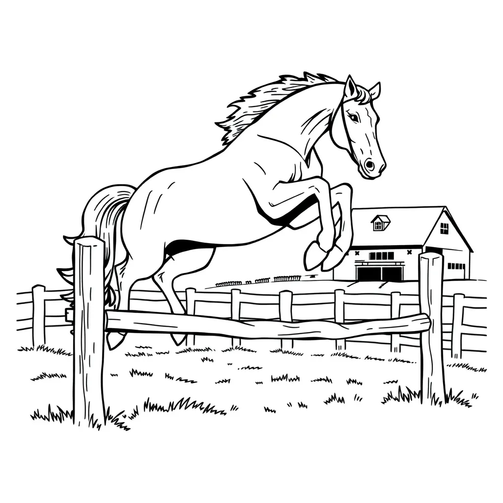 Horse Jumping Over a Fence