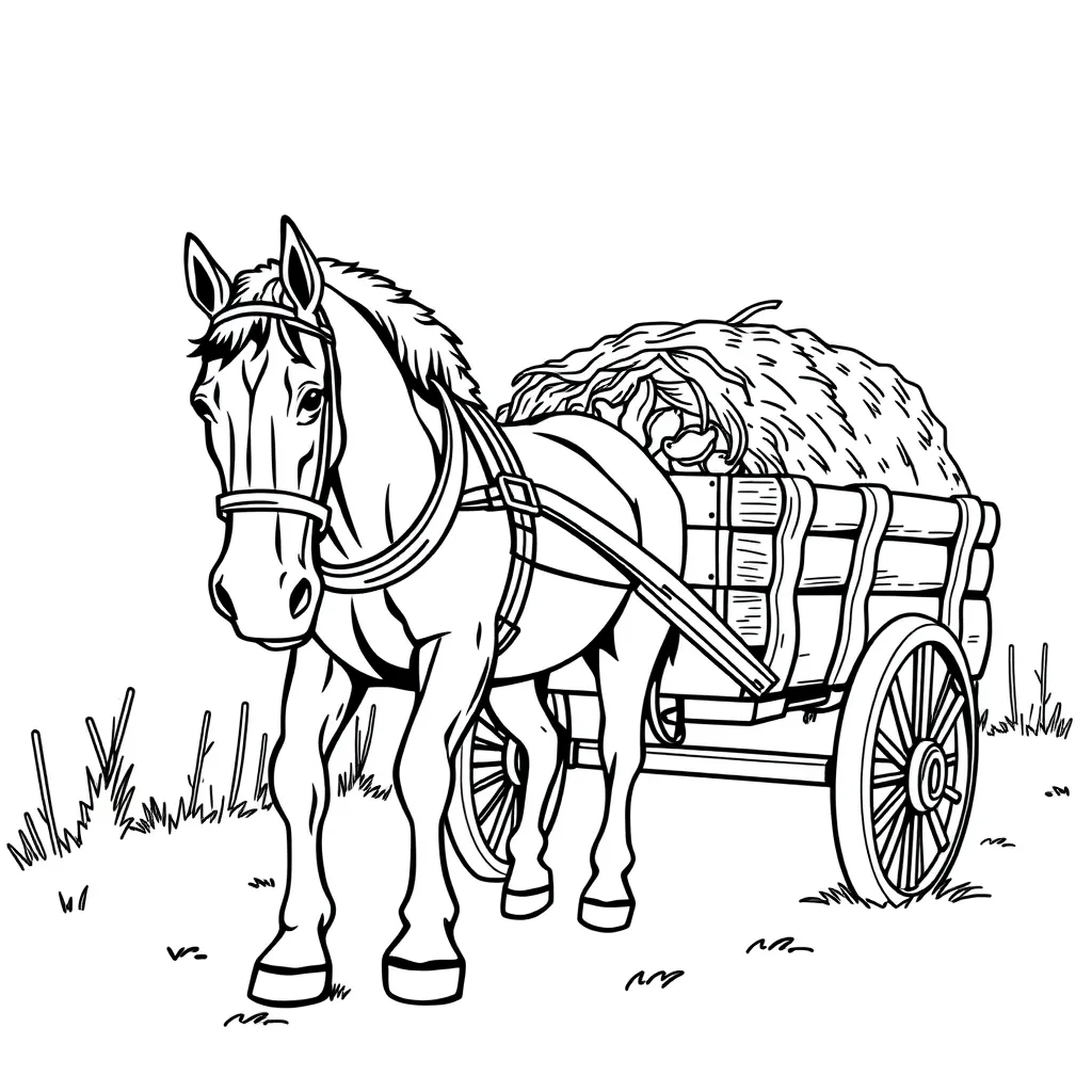 Horse Pulling a Farm Cart