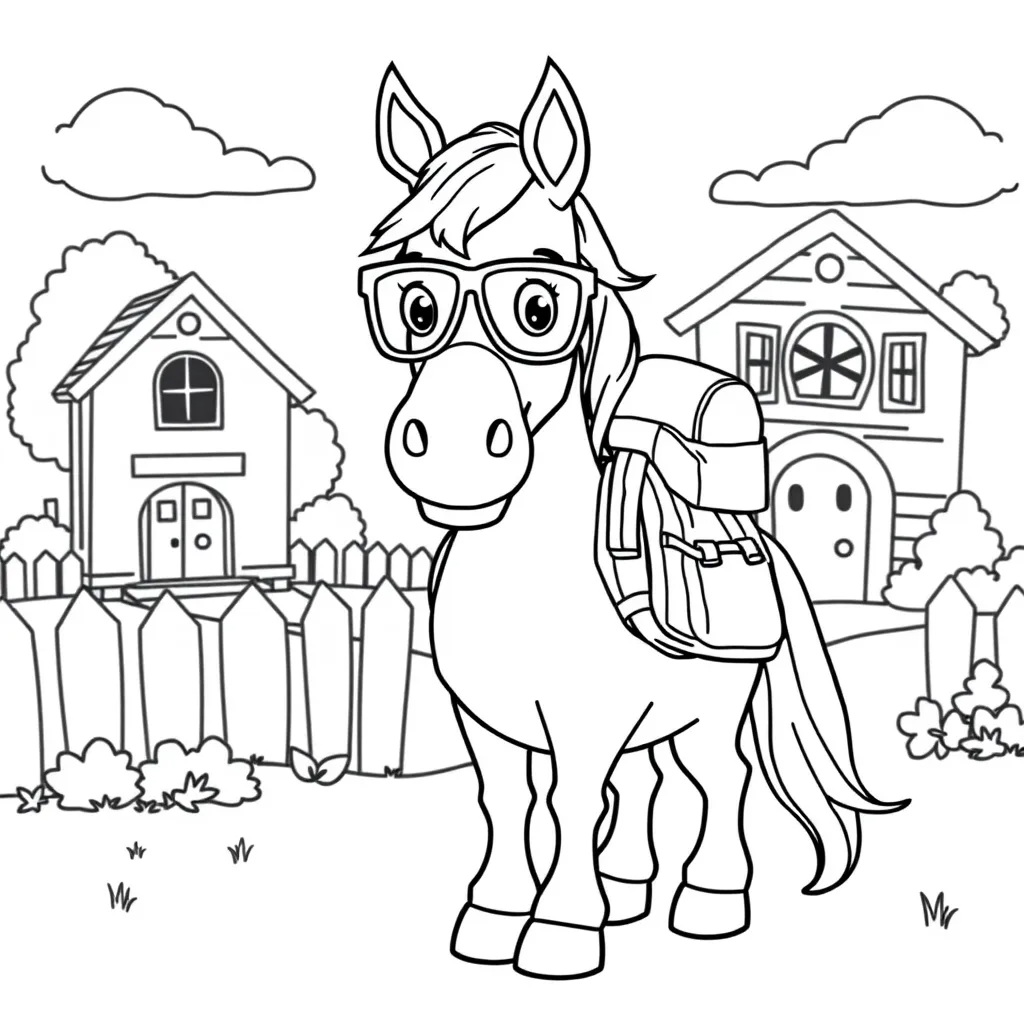 Horse with a Backpack Going to School