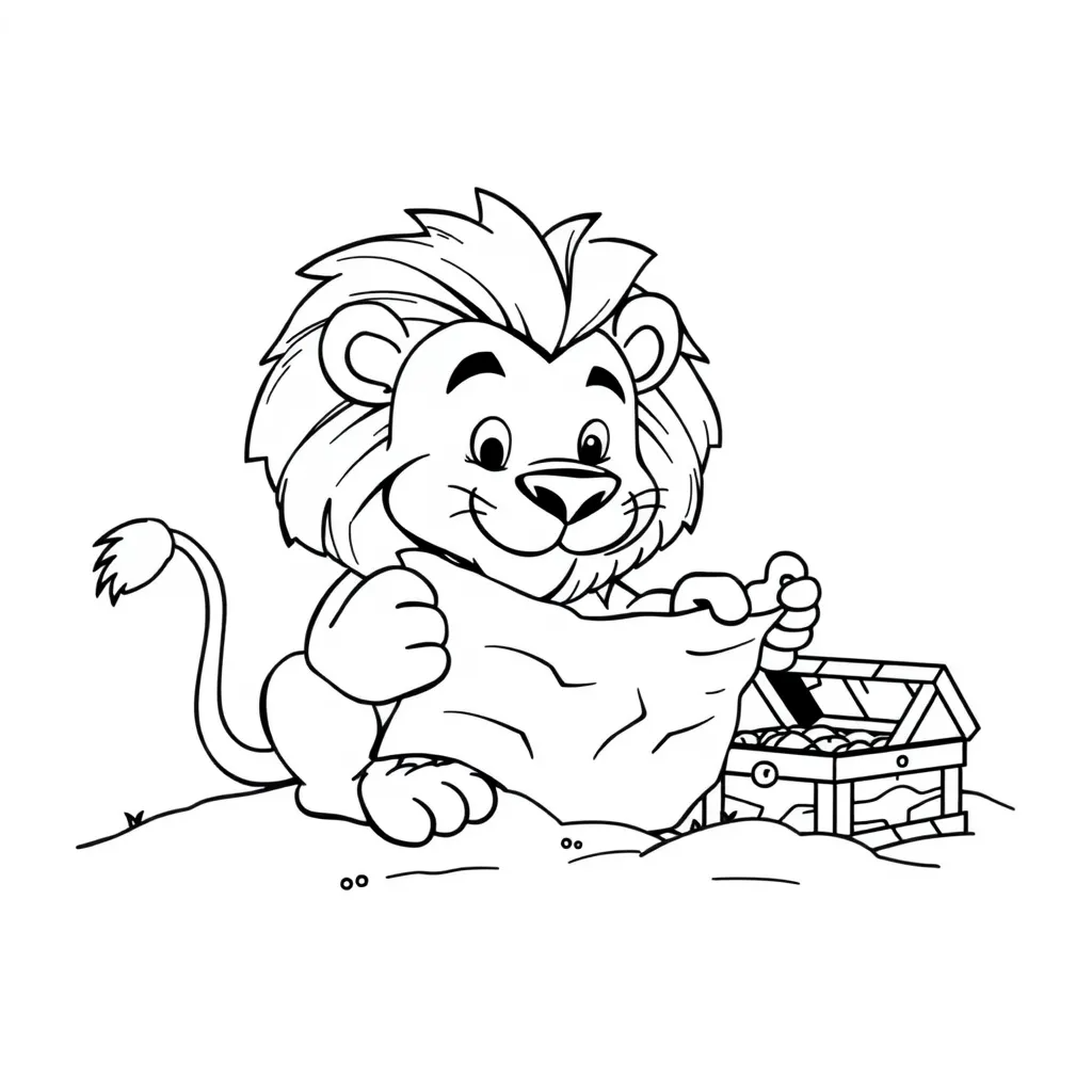 Lion Digging for Treasure with a Map