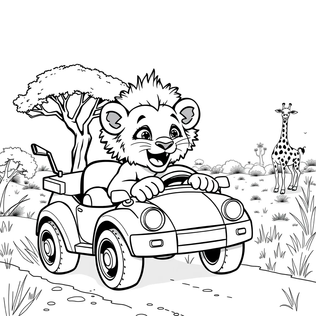 Lion Driving a Toy Car
