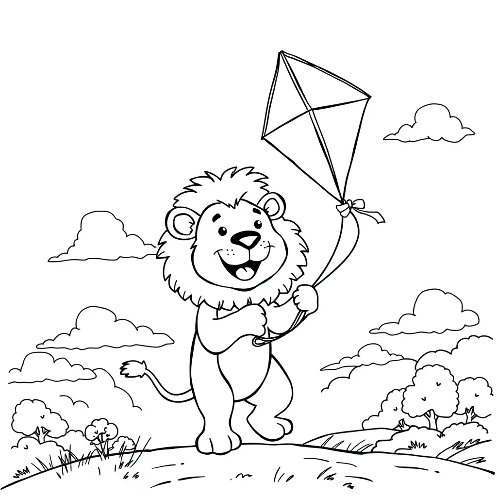 Lion Flying a Kite on a Windy Day