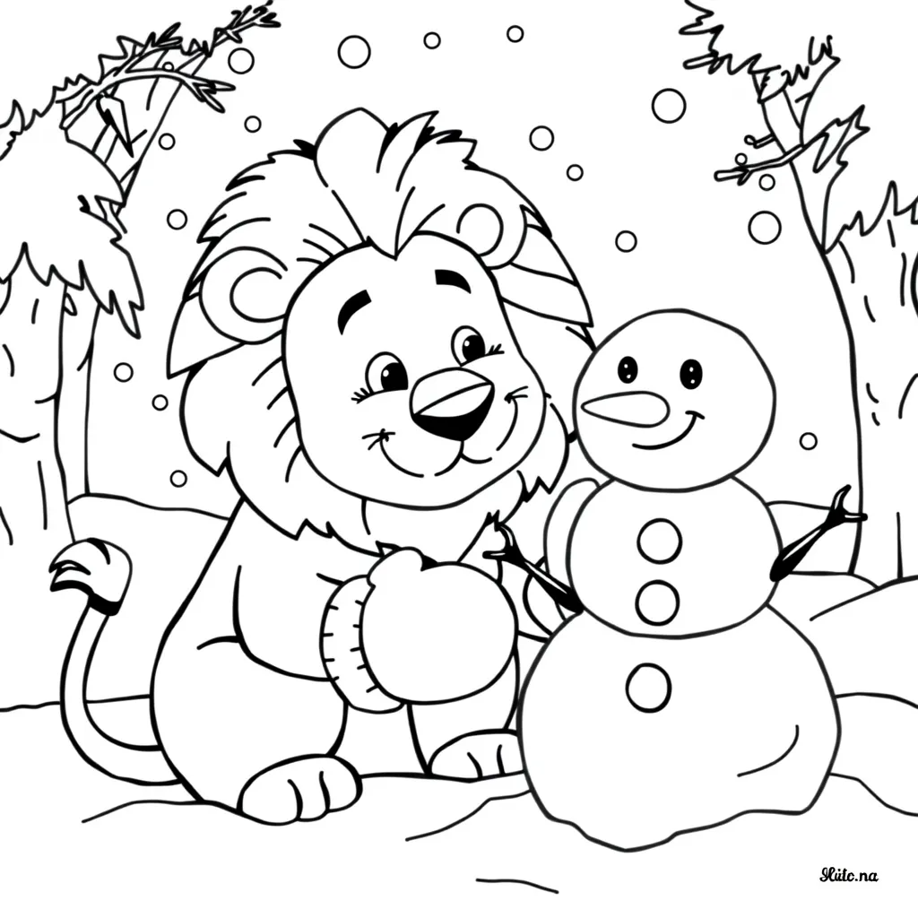 Lion Making a Snowman in a Jungle Blizzard