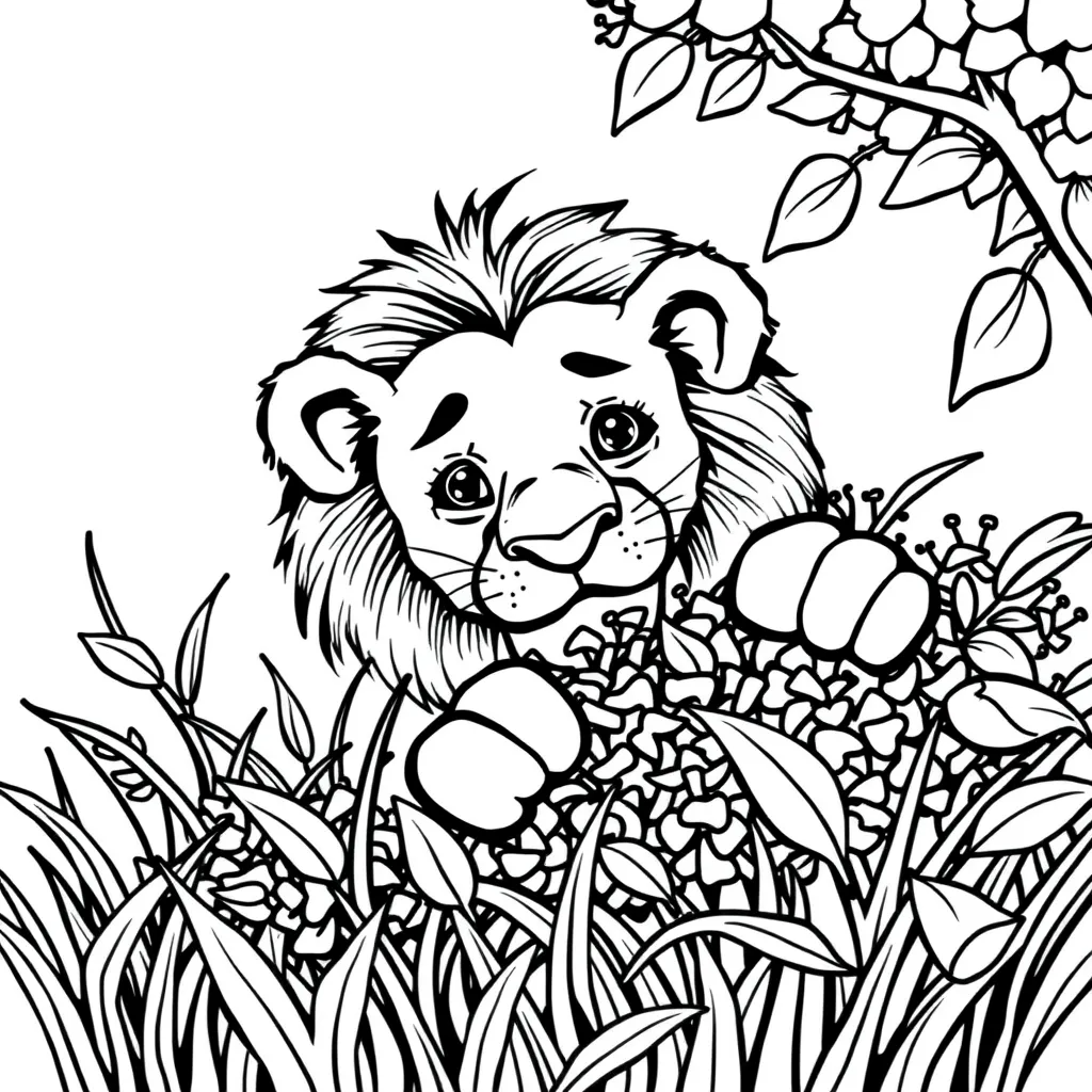 Lion Playing Hide and Seek Behind a Bush