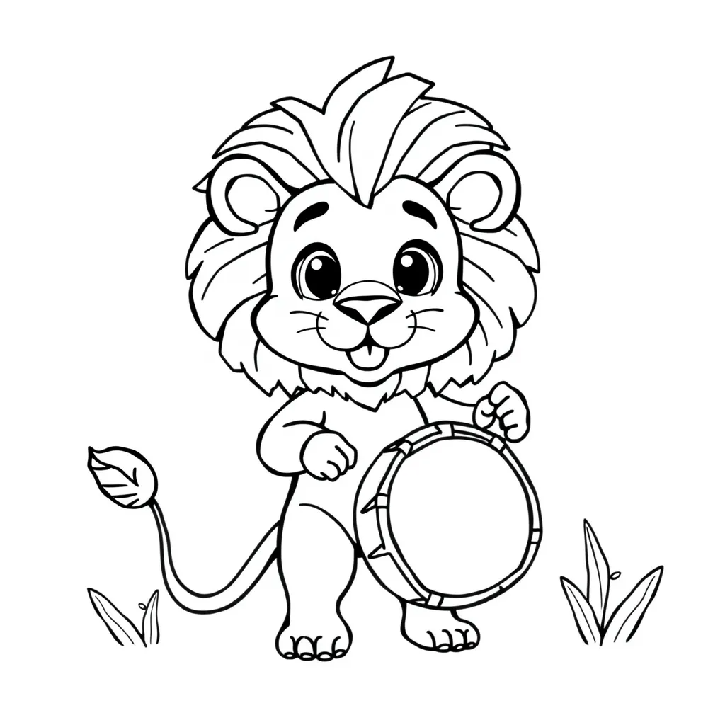 Lion Playing the Drum in a Jungle Band