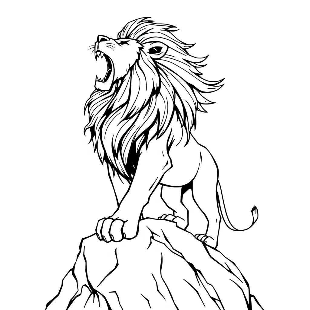 Lion Roaring from the Top of a Rock