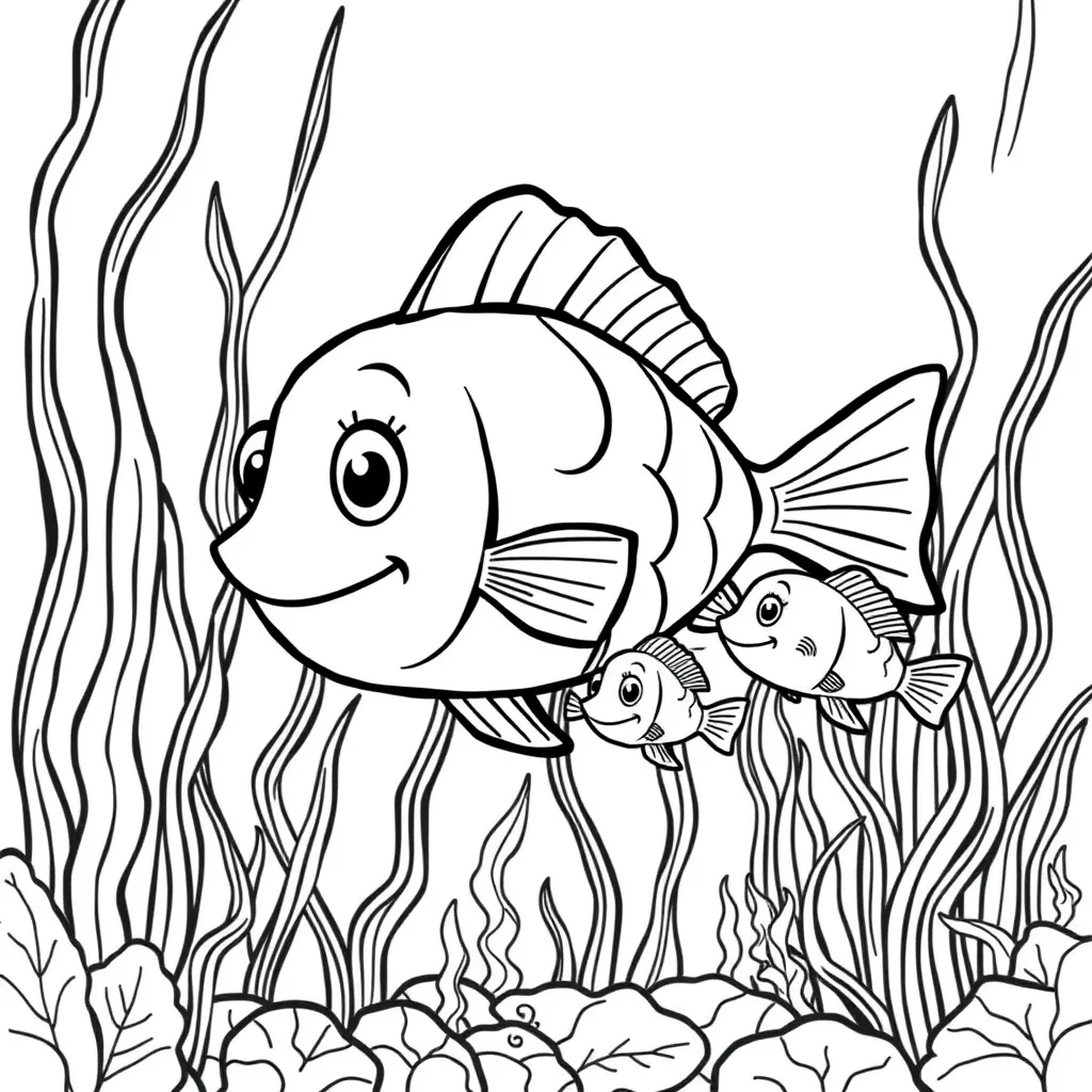 Mommy Fish with Baby Fish in a School