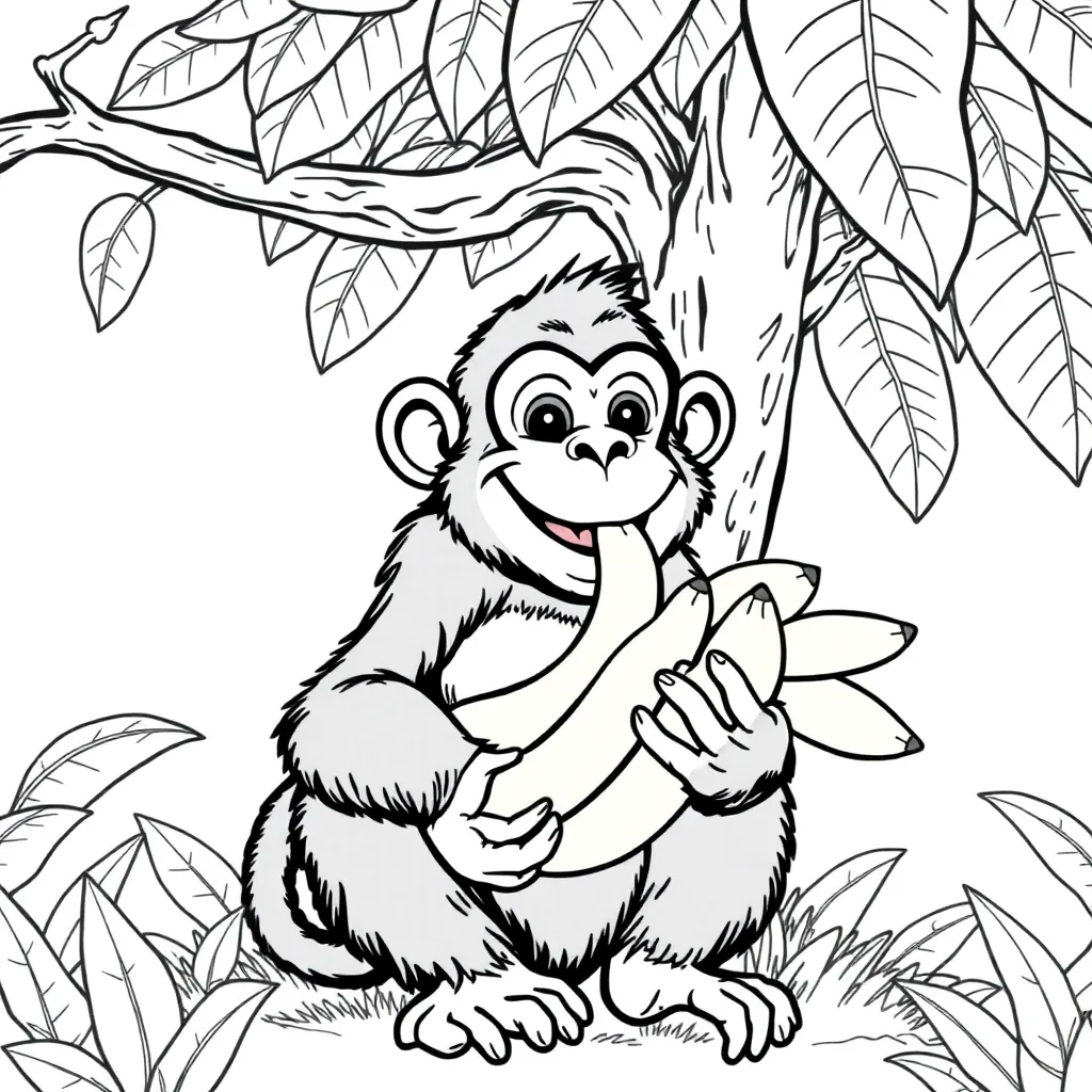 Monkey Eating a Big Bunch of Bananas