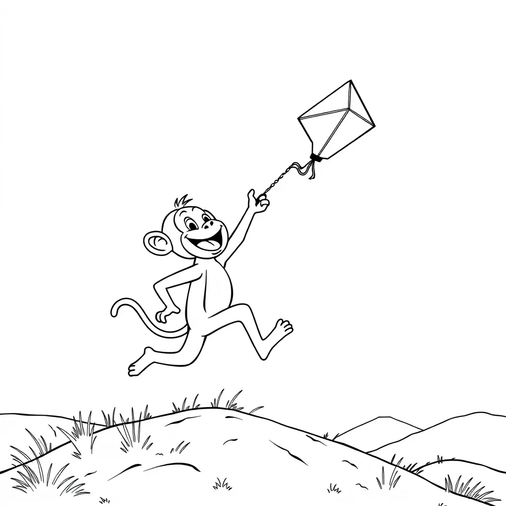 Monkey Flying a Kite on a Hilltop