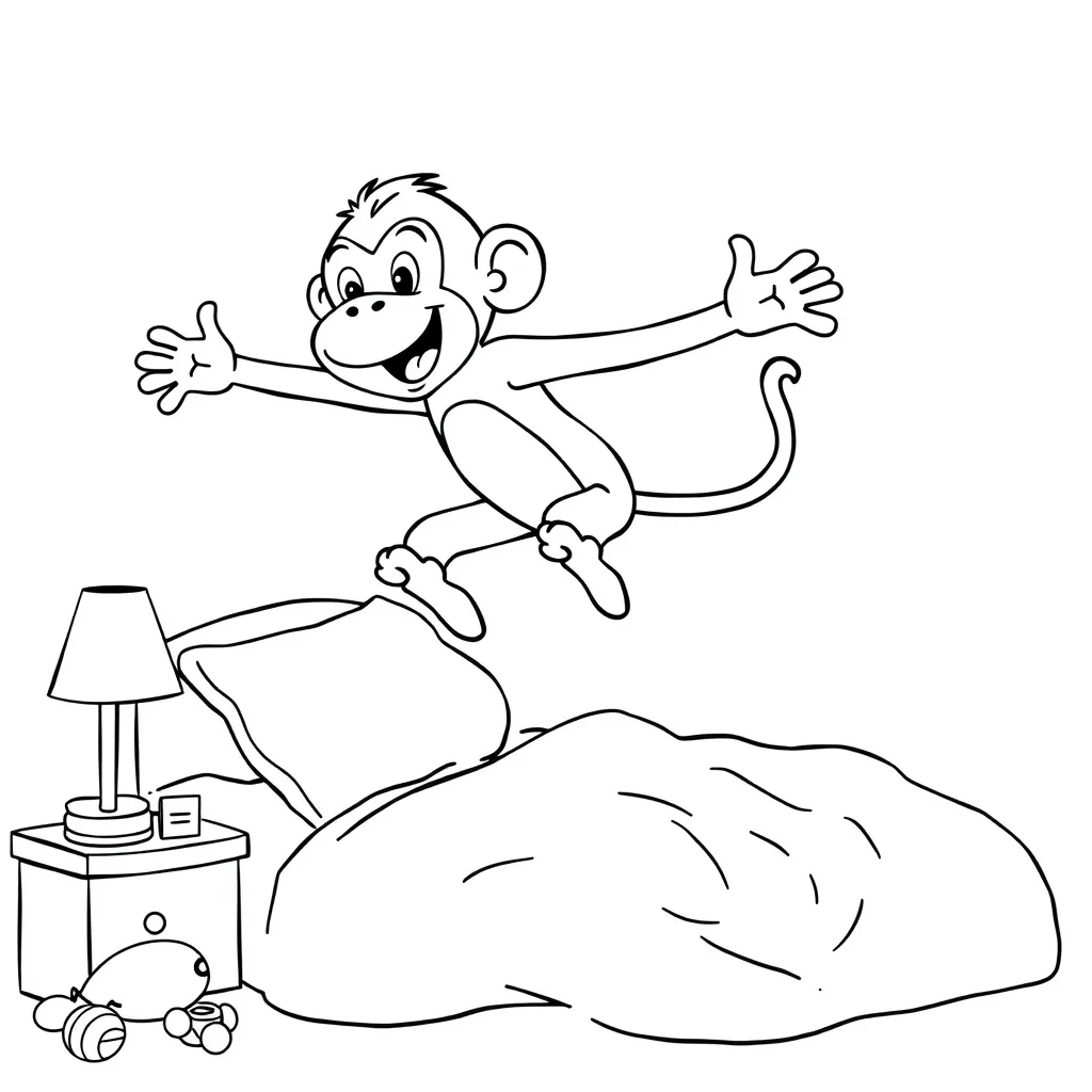 Monkey Jumping on a Bed