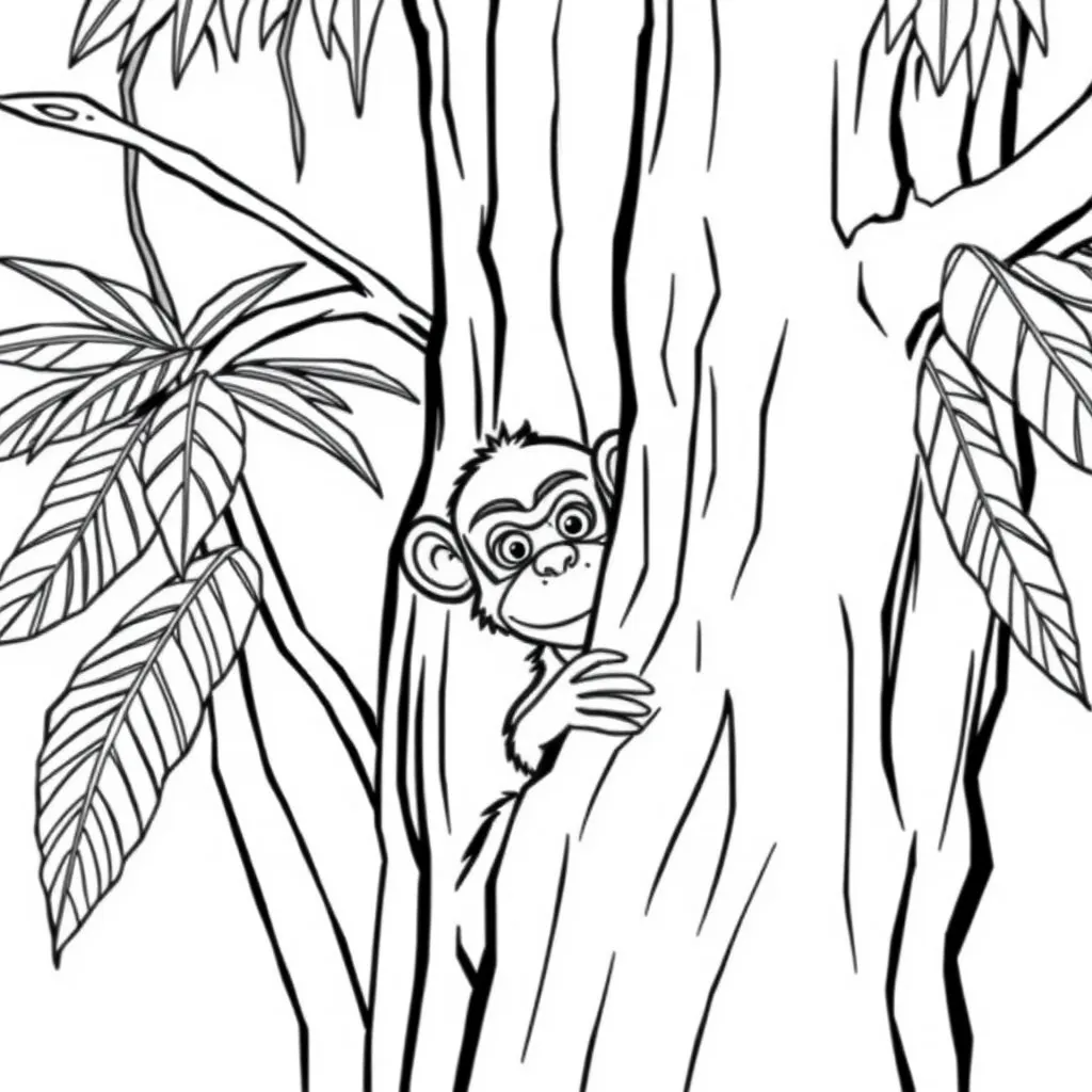 Monkey Playing Hide and Seek Behind a Tree