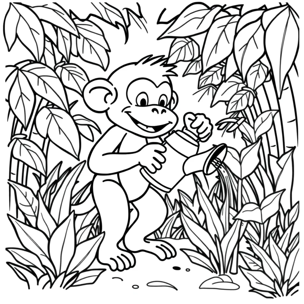 Monkey Watering a Jungle Garden