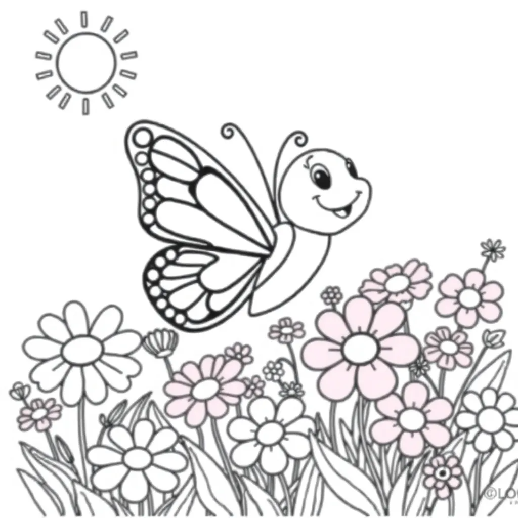 Smiling Butterfly in a Flower Garden