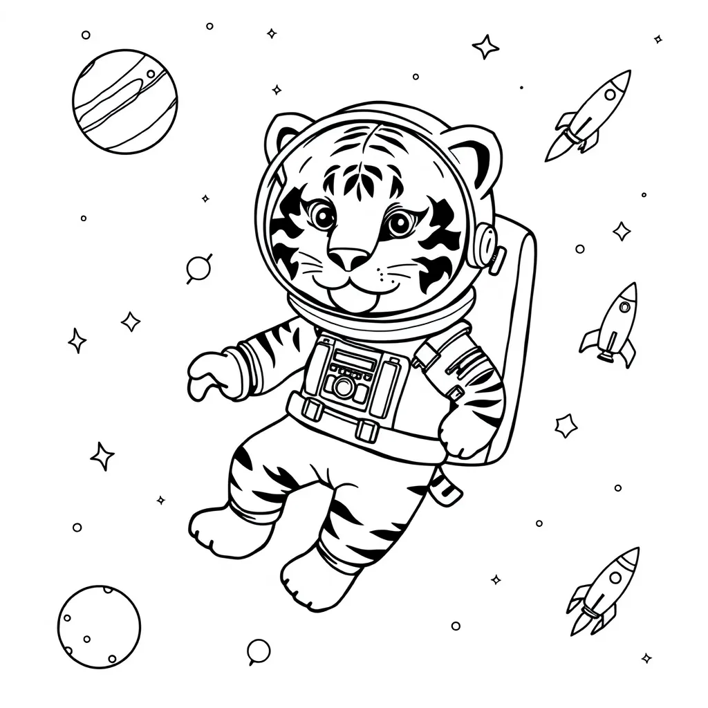 Tiger Astronaut Floating in Space