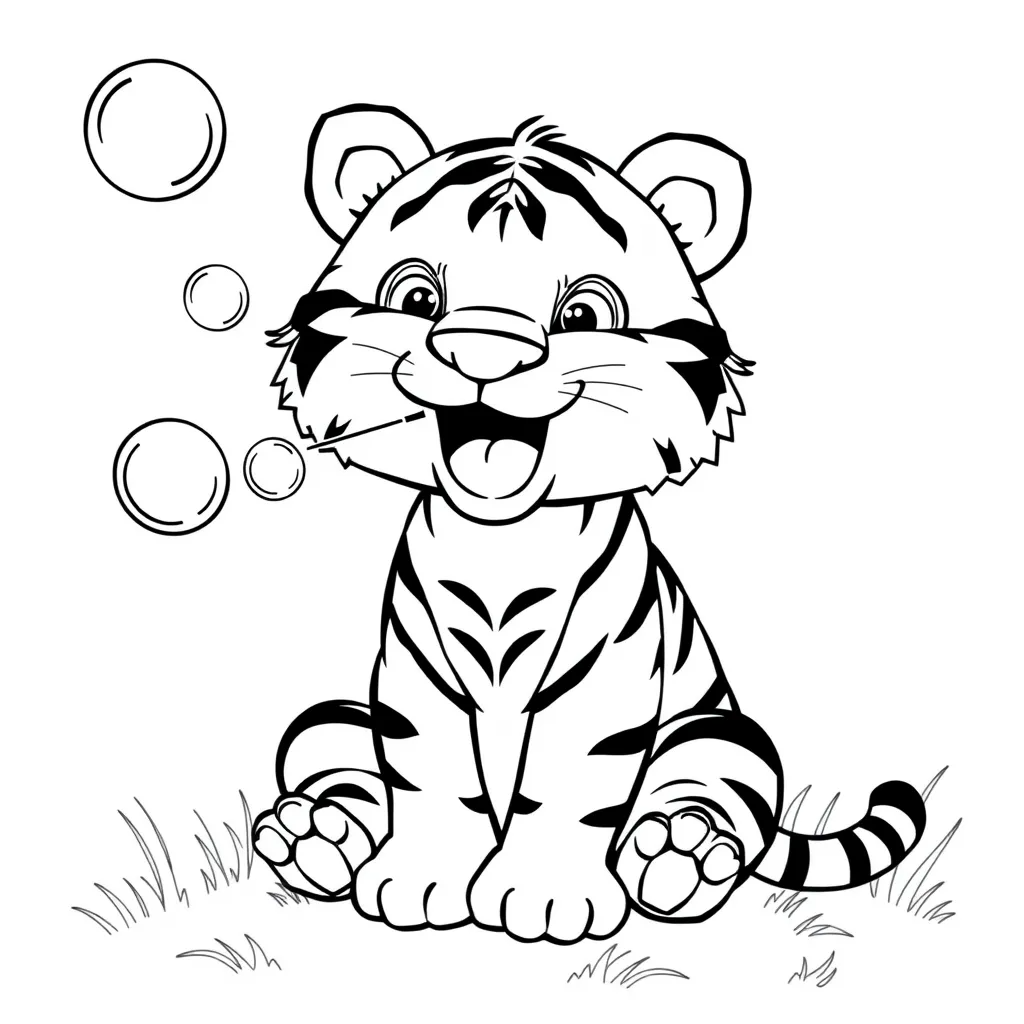 Tiger Blowing Bubbles in the Air