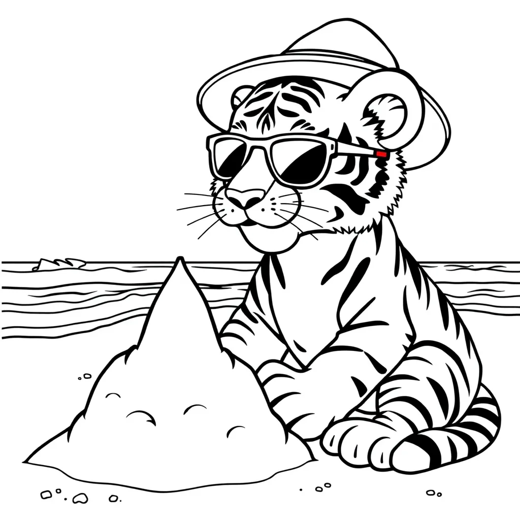 Tiger Building a Sandcastle at the Beach